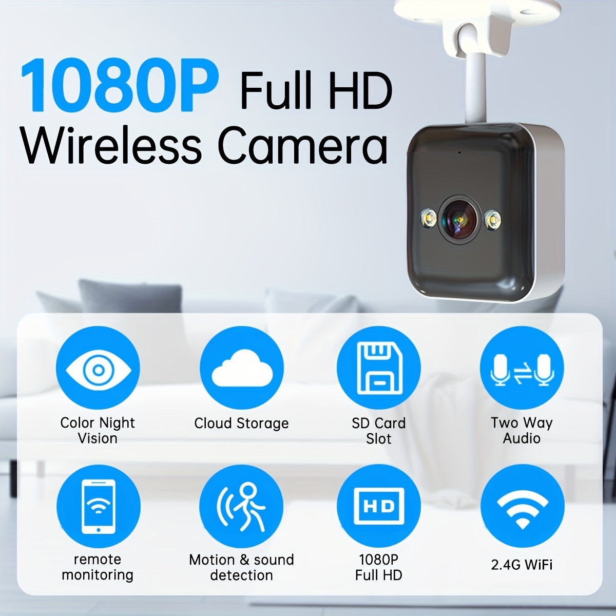 1080P Full HD Wireless Surveillance Camera, Full-Color Night Vision, Two-Way Voice Call, Motion Detection, Built-in AP Hotspot, Can Be Viewed Without Internet, Take Care Of Children, Elderly And Pets Safety Surveillance Camer