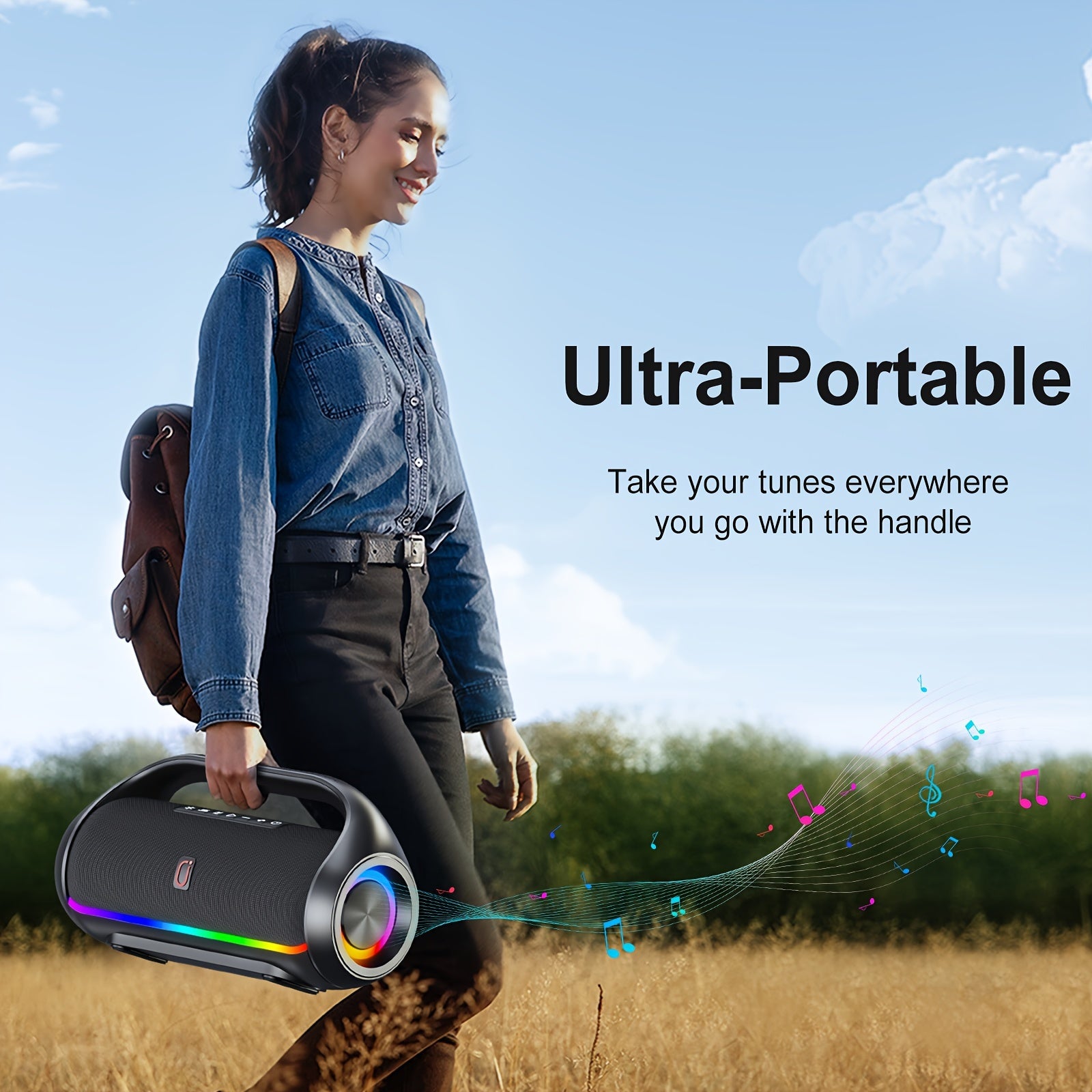 JYX D20 Portable Outdoor Wireless Bass Speaker - 3D Surround Sound, Wireless Stereo Wireless Speaker with Dazzling RGB Light, Powerful Deep Bass for Party, Gaming, Music - USB Rechargeable, 36V or Below, for Computers, Smartp