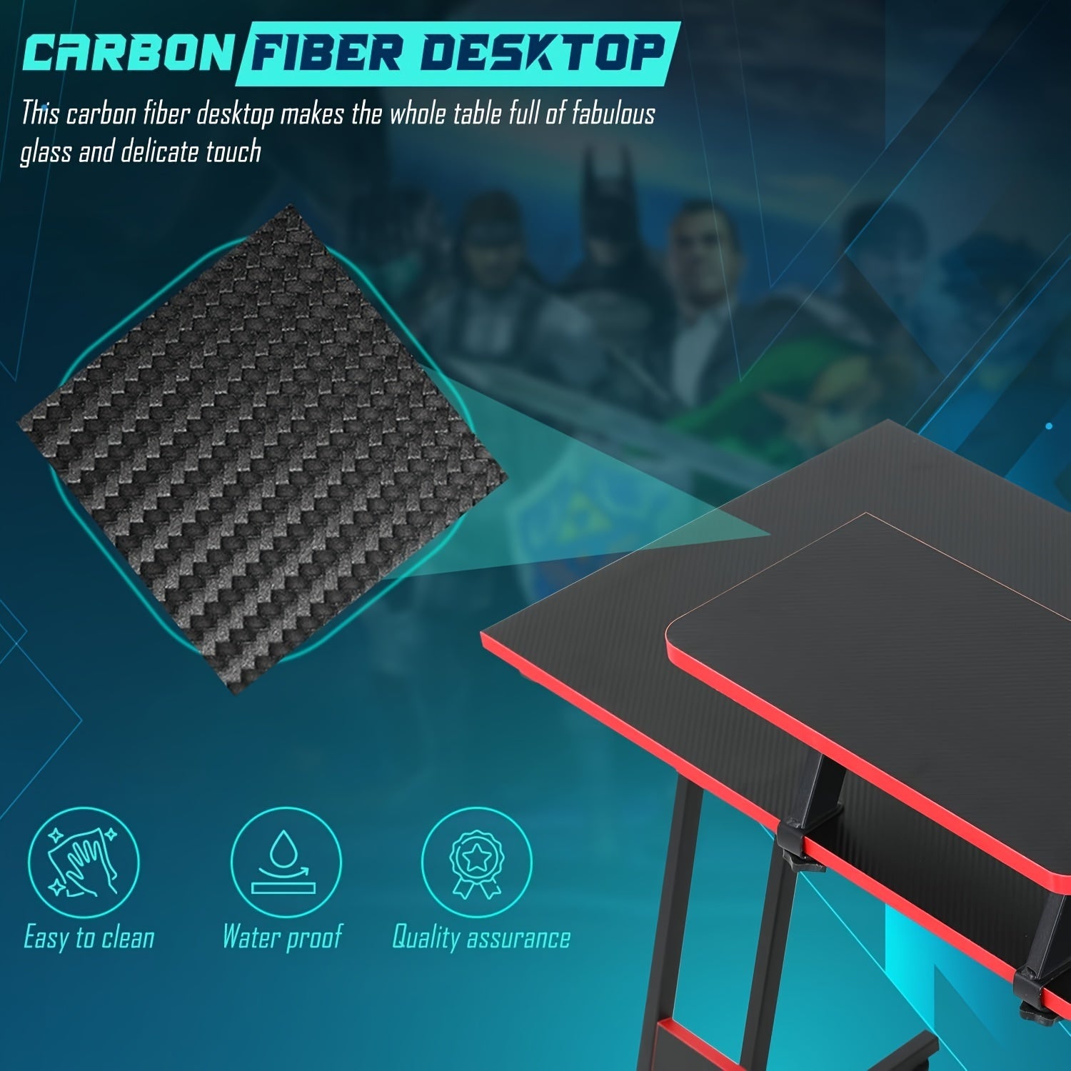 51 Inch Gaming Desk L Shaped Desk Corner Computer Desk Black Pink Desk with Large Monitor Stand Carbon Fiber Surface, Modern Design Suitable for Office And Workspace, Game Room