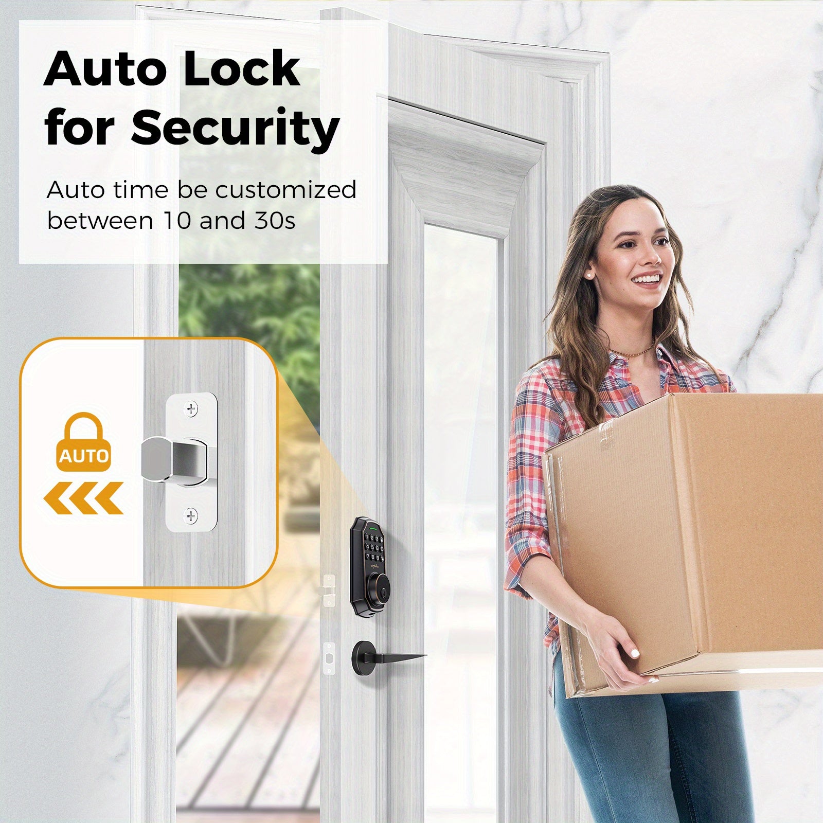 Arpha Smart Keyless Entry Door Lock - 100 Code Anti-Peek Combination, Auto Lock/Unlock, Easy Installation, Black & Orange, Low Battery Alarm, for Secure Home Access, Anti-Peeking, Smart Door Lock, One Touch Lock, Strong and H