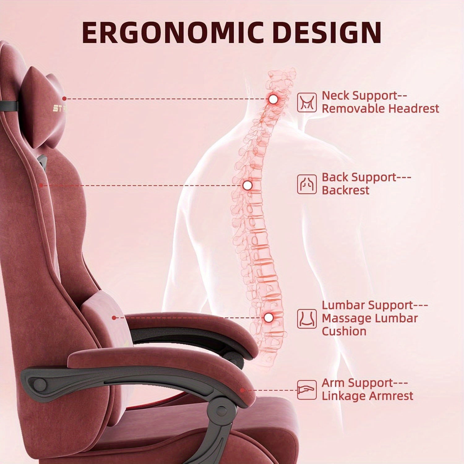 STRACER Velvet Fabric Gaming Chair With Footrest High Back Ergonomic Gamer Chair With Headrest And Massage Lumbar Cushion Racing Reclining Video Game Chair