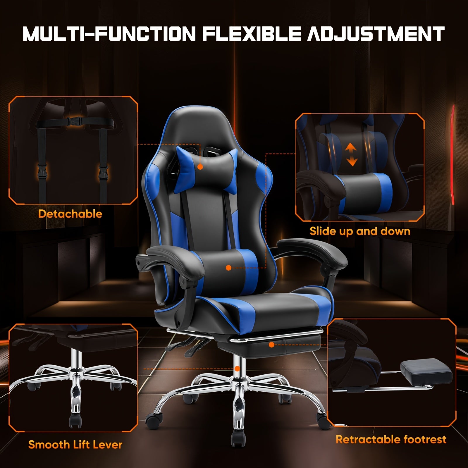 Video Game Desk Chair - Ergonomic Computer With Footrest And Comfy Lumbar Support, Recliner With Headrest, Fixed Up Armrest