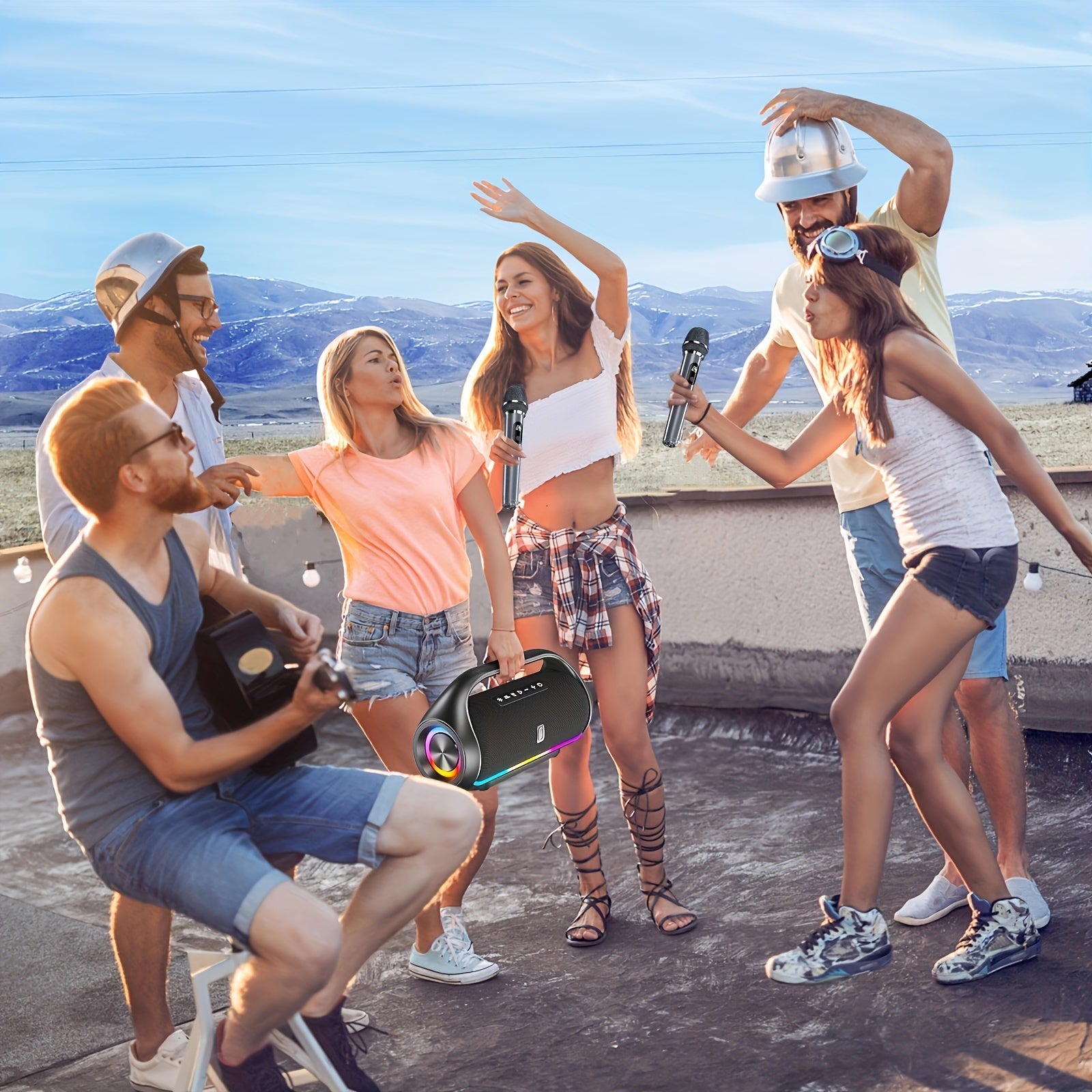 JYX D20 Portable Outdoor Wireless Bass Speaker - 3D Surround Sound, Wireless Stereo Wireless Speaker with Dazzling RGB Light, Powerful Deep Bass for Party, Gaming, Music - USB Rechargeable, 36V or Below, for Computers, Smartp