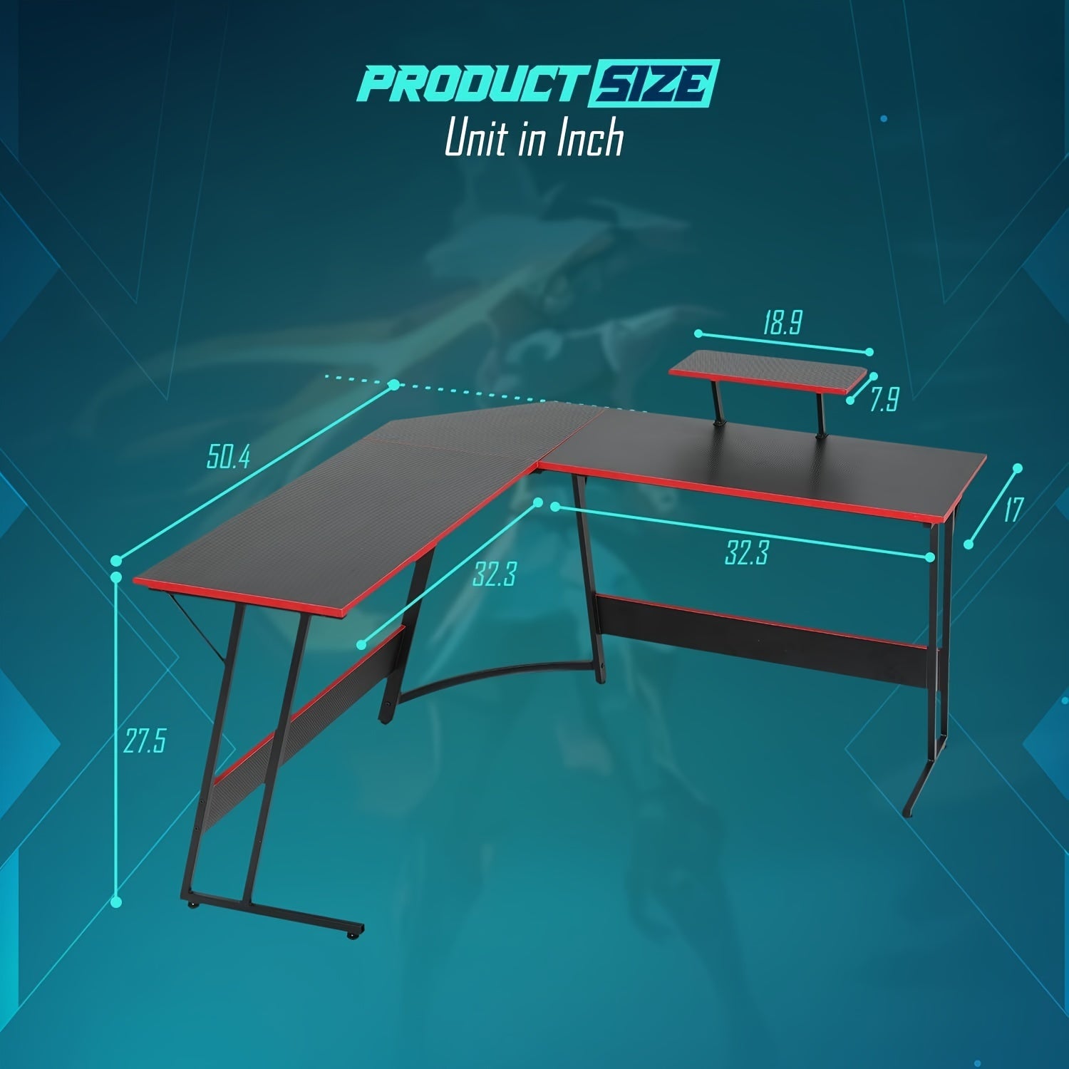 51 Inch Gaming Desk L Shaped Desk Corner Computer Desk Black Pink Desk with Large Monitor Stand Carbon Fiber Surface, Modern Design Suitable for Office And Workspace, Game Room