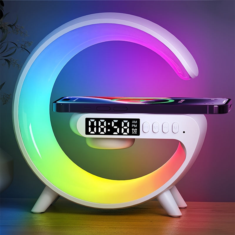 Wireless Speakers with Wireless Fast Charging, Bar Smart Light, Sunrise Alarm Clock, Wake Up Light for Bedrooms, Energize Your Mornings: Smart RGB Speaker Lamp with Sunrise Alarm & Fast Wireless Charging -