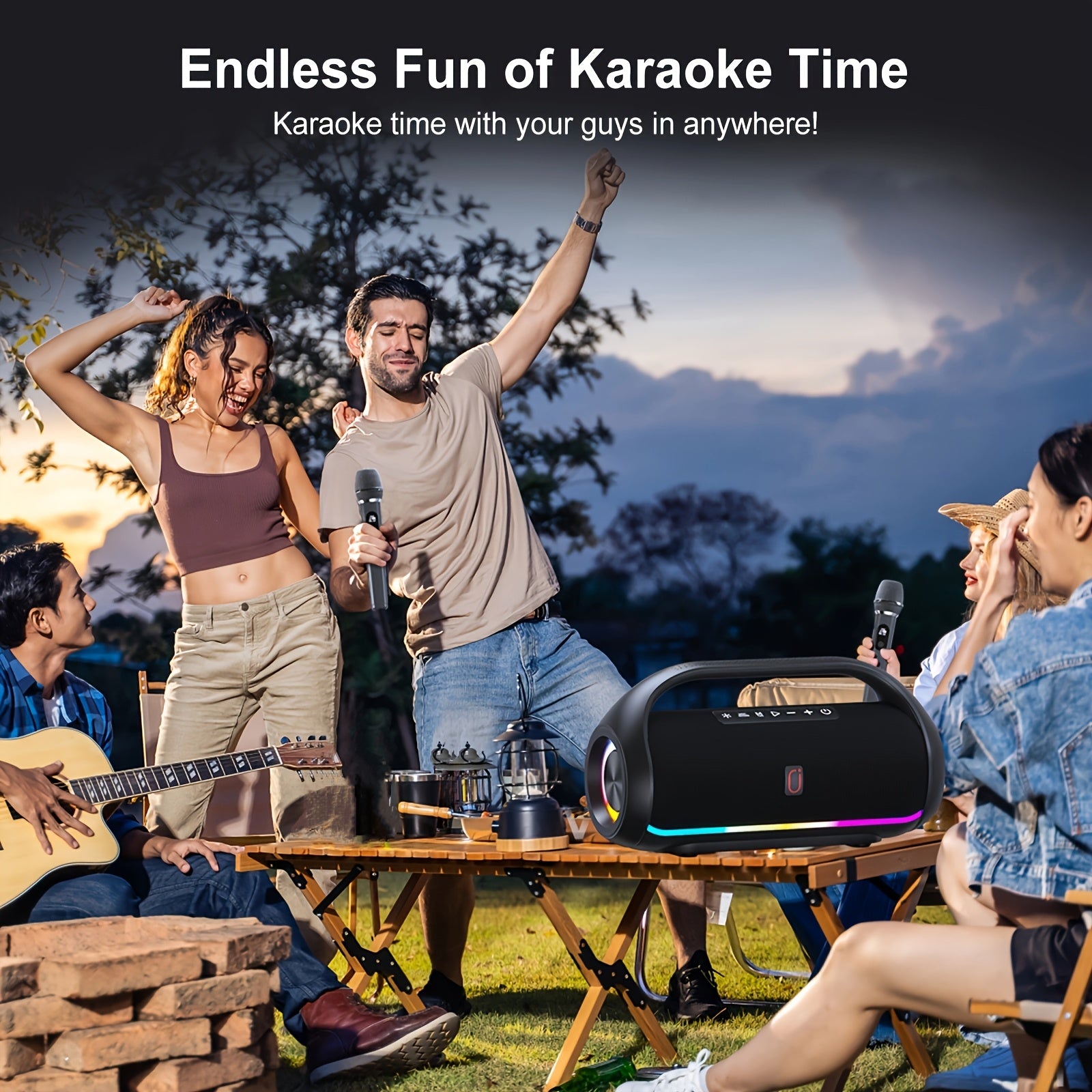 JYX D20 Portable Outdoor Wireless Bass Speaker - 3D Surround Sound, Wireless Stereo Wireless Speaker with Dazzling RGB Light, Powerful Deep Bass for Party, Gaming, Music - USB Rechargeable, 36V or Below, for Computers, Smartp