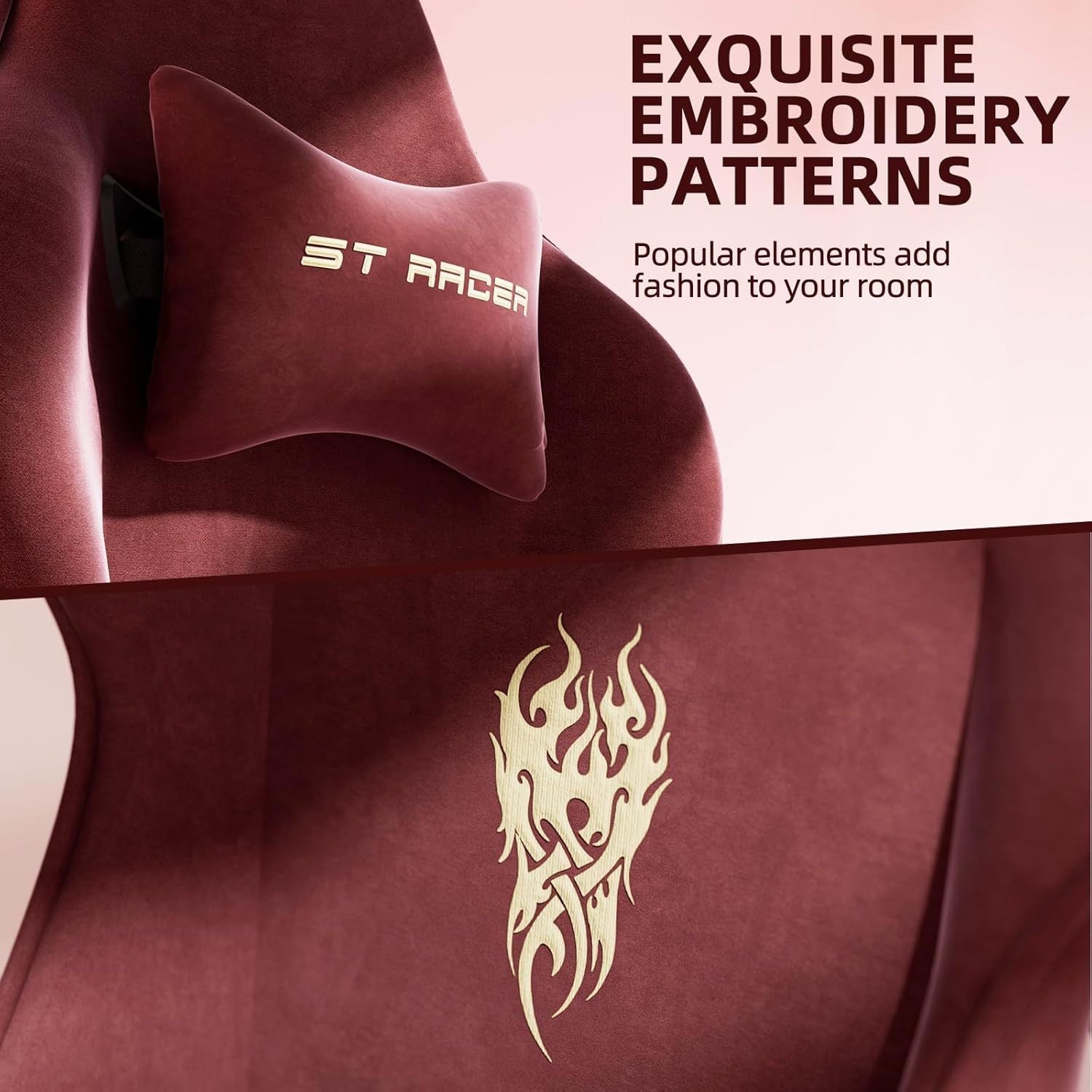 STRACER Velvet Fabric Gaming Chair With Footrest High Back Ergonomic Gamer Chair With Headrest And Massage Lumbar Cushion Racing Reclining Video Game Chair