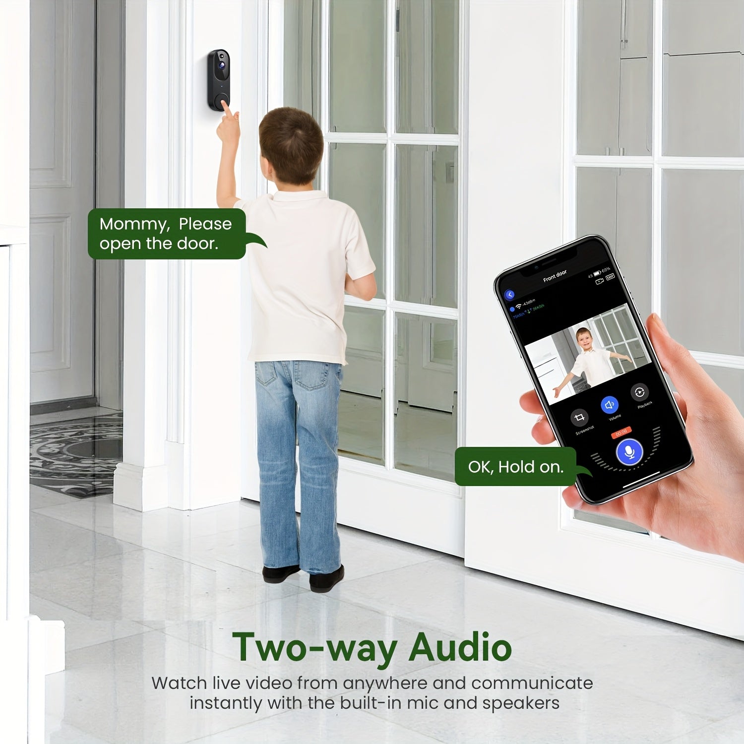 1080P Smart Wireless Video Doorbell Camera With Chime, Night Vision, Real-Time Alerts, AI Human Detection, 2.4G WiFi, Two-Way Talk, Cloud Storage, Battery Rechargeable