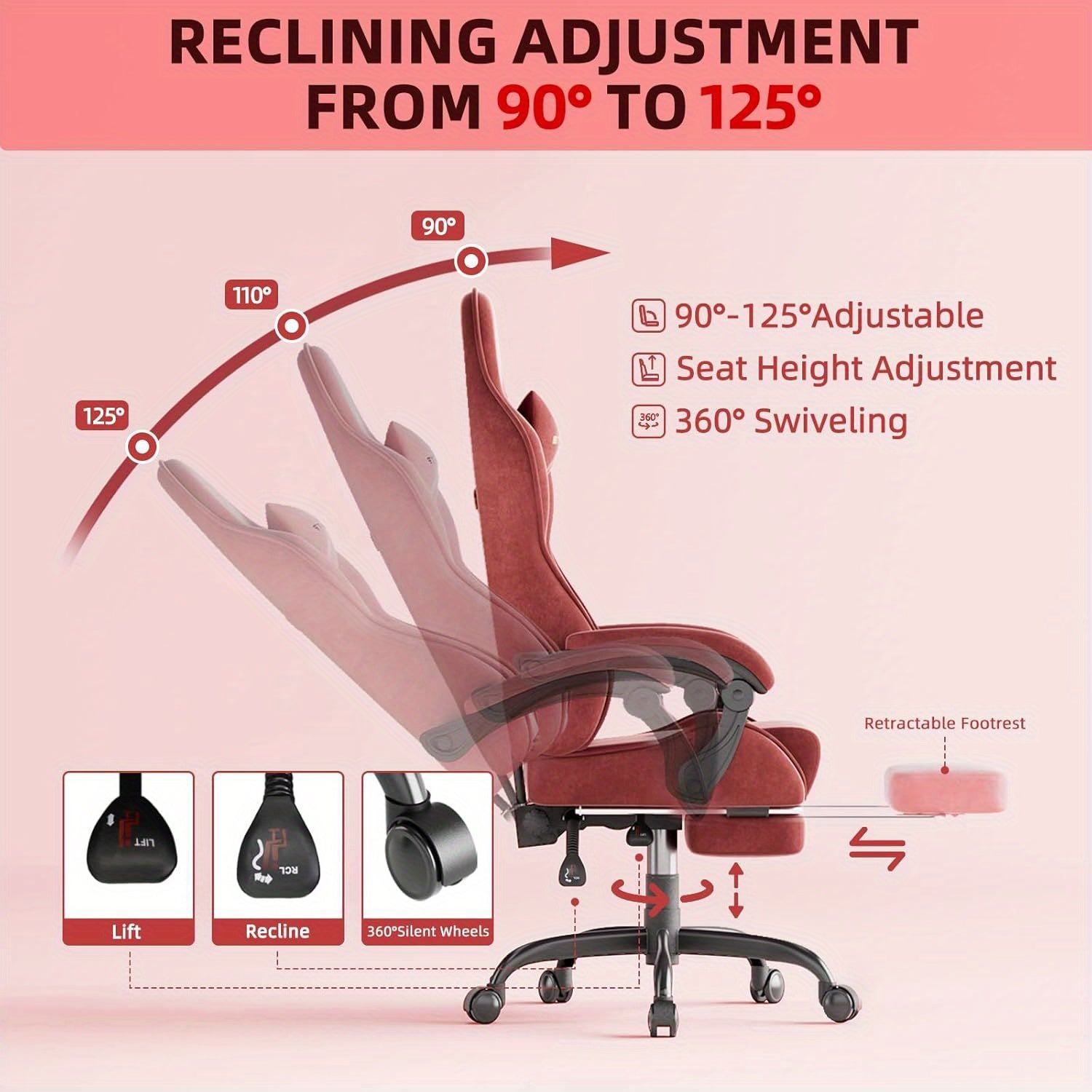 STRACER Velvet Fabric Gaming Chair With Footrest High Back Ergonomic Gamer Chair With Headrest And Massage Lumbar Cushion Racing Reclining Video Game Chair