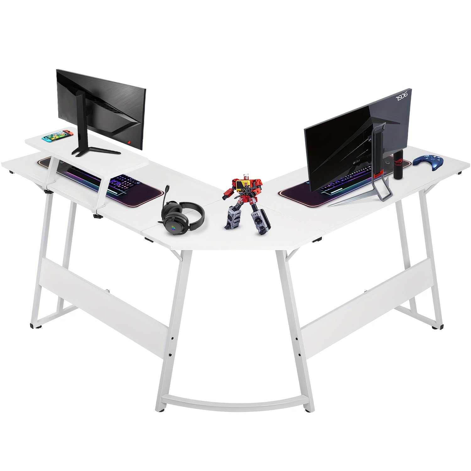 51 Inch Gaming Desk L Shaped Desk Corner Computer Desk Black Pink Desk with Large Monitor Stand Carbon Fiber Surface, Modern Design Suitable for Office And Workspace, Game Room