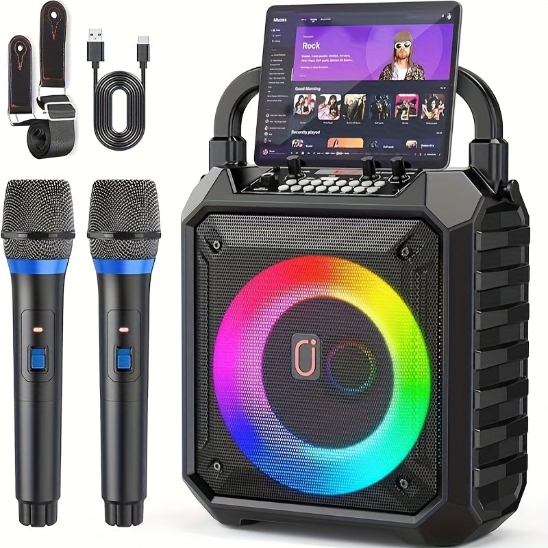 Hot-selling Model In 2025, with 2 Wireless Microphones, RGB Atmosphere Lighting, BT Speaker, Support USB/TF/AUX, Portable, Portable Speaker, Home, Outdoor, Holiday Gift, JYX Brand.