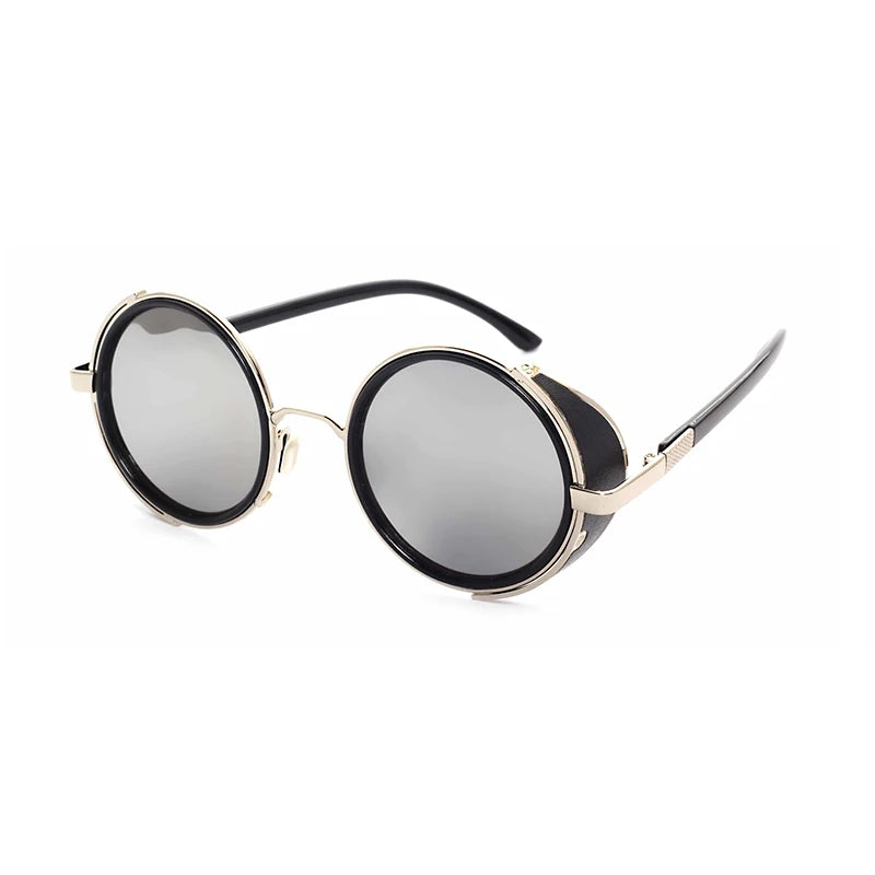 Retro Steampunk Sunglasses Men Women Round Metal Shields Sun Glasses Brand Designer Fashion Eyewear Mirror Lens UV400