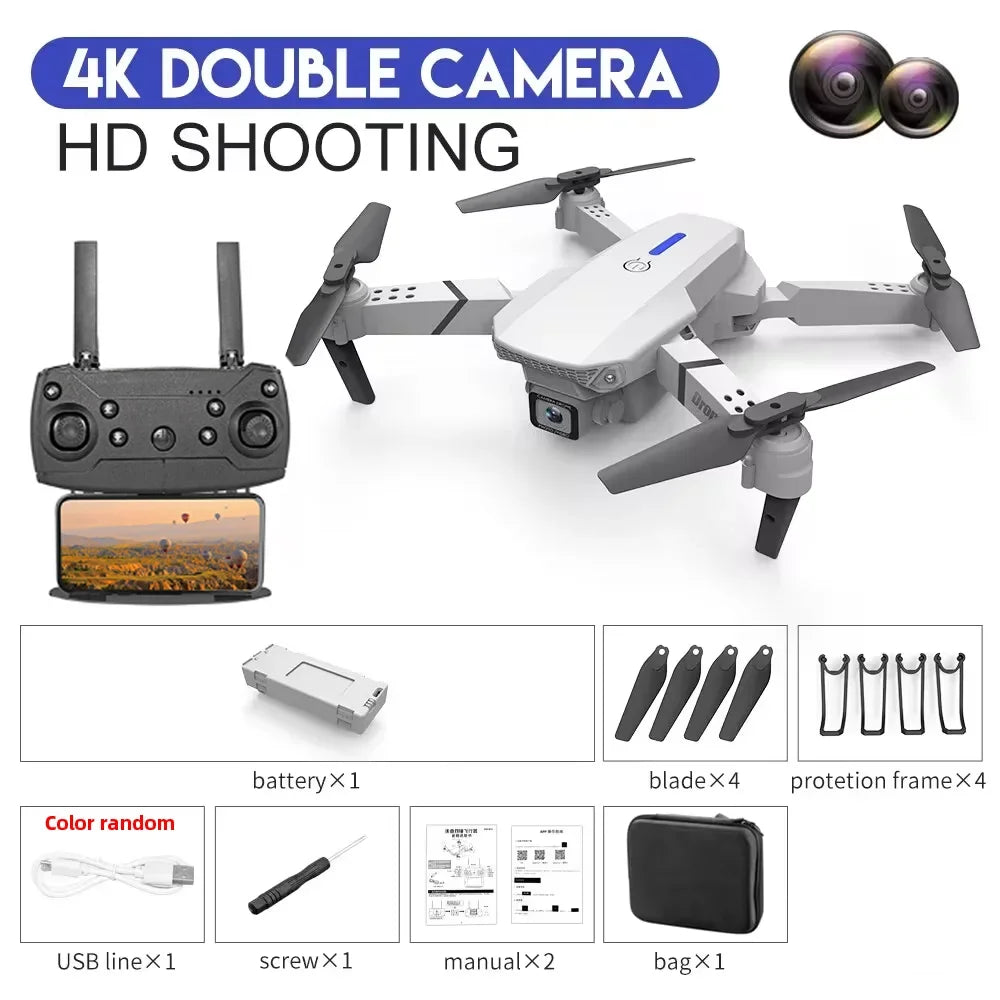 2023 E88 Pro WIFI FPV Drone Wide Angle HD 4K Camera Quadcopter Height Hold RC Foldable Dron Toys Gift
