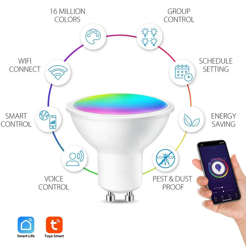 RGB LED Light Bulb 9W GU10 Graffiti Smart Bluetooth or WIFI Bedroom Lamp Bulbs Adjustable Light