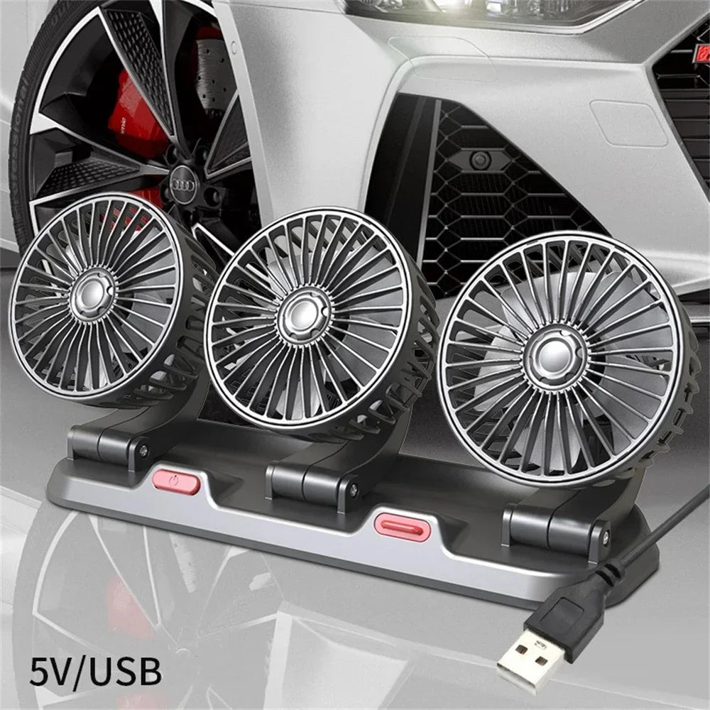 Car Fan 360° Adjustable 3 Head Air Fan Automotive Electric Fan USB/12V/24V Fan 2 Speed Smart Silent Fan For Home Desk Office&Car