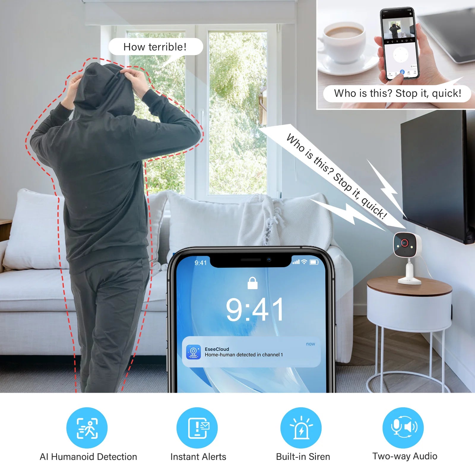 2K Indoor WiFi Home Security Camera 2-Way Audio Cloud & SD Card Storage Ai Detection 3MP HD Smart Home Baby Monitor Pet Dog Cam