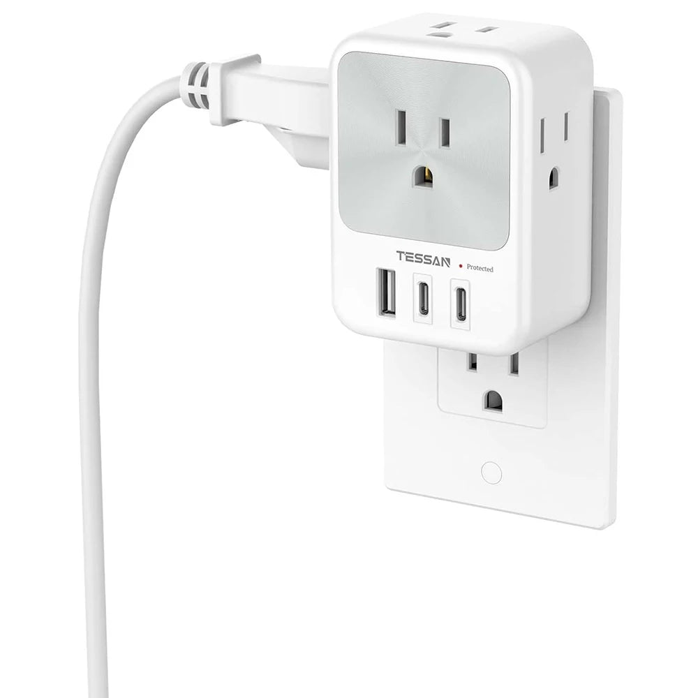 TESSAN Plug Power Strip with 4AC Outlet and 3USB Charging Port Multi-Contacts Electrical Socket with Surge Protector for Home