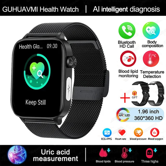 2025 New ECG+PPG Monitoring Smart Watch Women Blood pressure Blood Lipid Uric Acid Women Menstrual Health Tracker Smartwatches