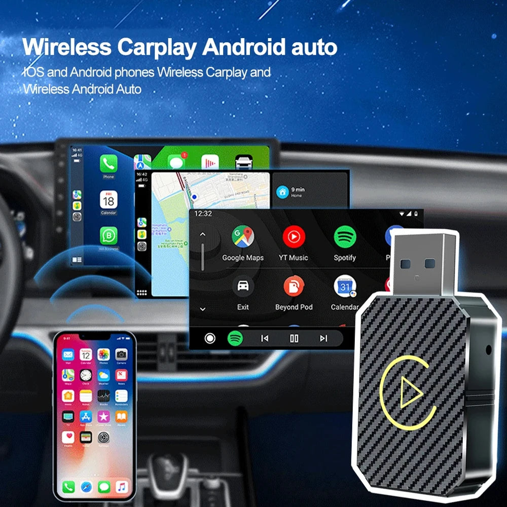 2 in 1 Car Wired to Wireless CarPlay Adapter & Android Auto Adapter Type-C/USB Plug