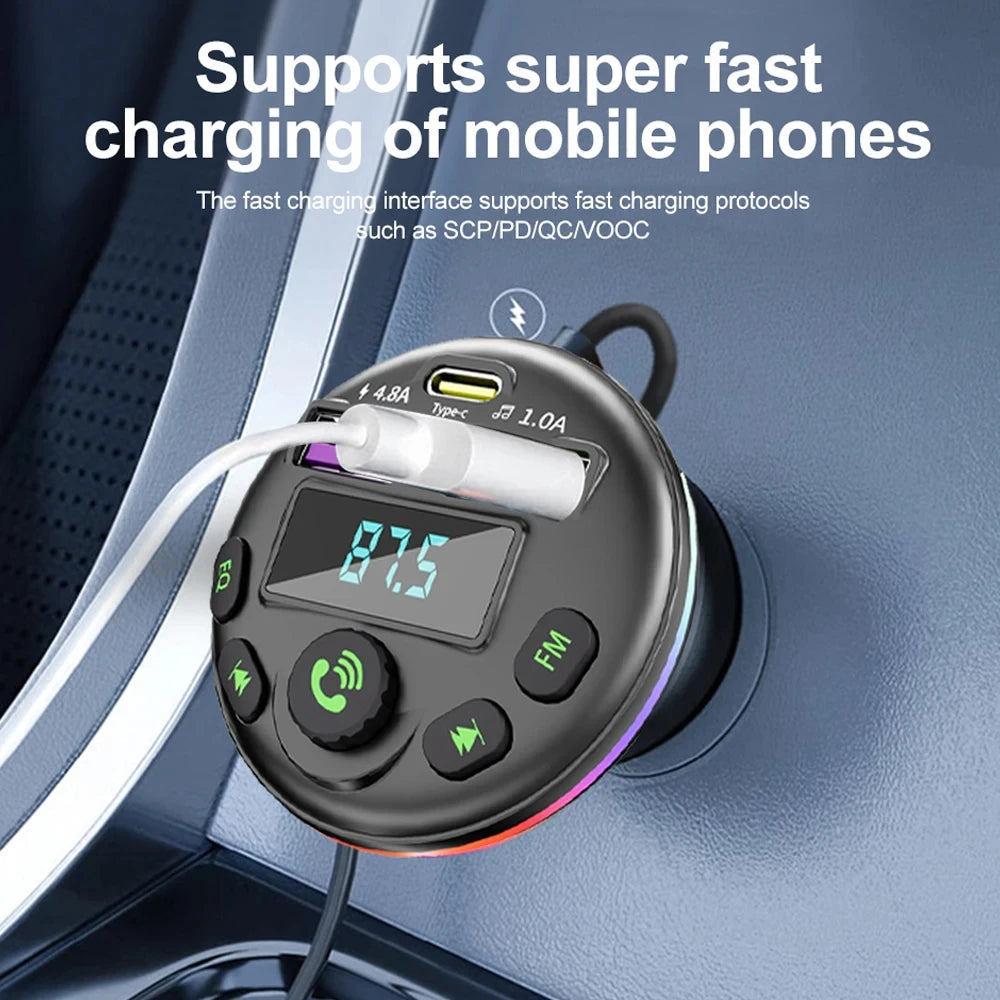 Car Bluetooth 5.0 FM Transmitter MP3 Modulator Player Handsfree Audio Receiver With 3 in 1 Charge Cable for iPhone Huawei Xiaomi