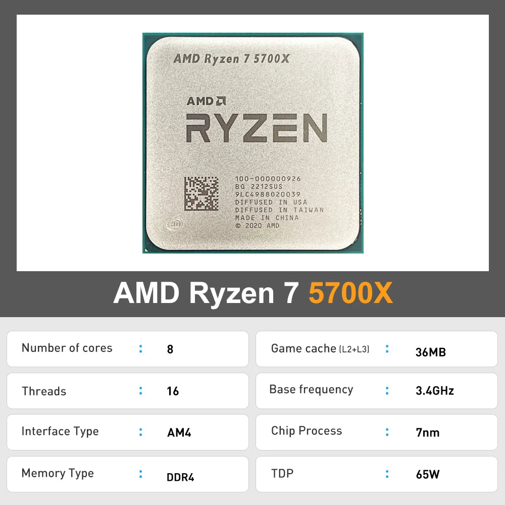 AMD New Ryzen 7 5700X R7 5700X 3.4GHz 8 Core 16 Thread CPU Processor 7NM L3=32M Socket AMD AM4 Gaming processador процессор