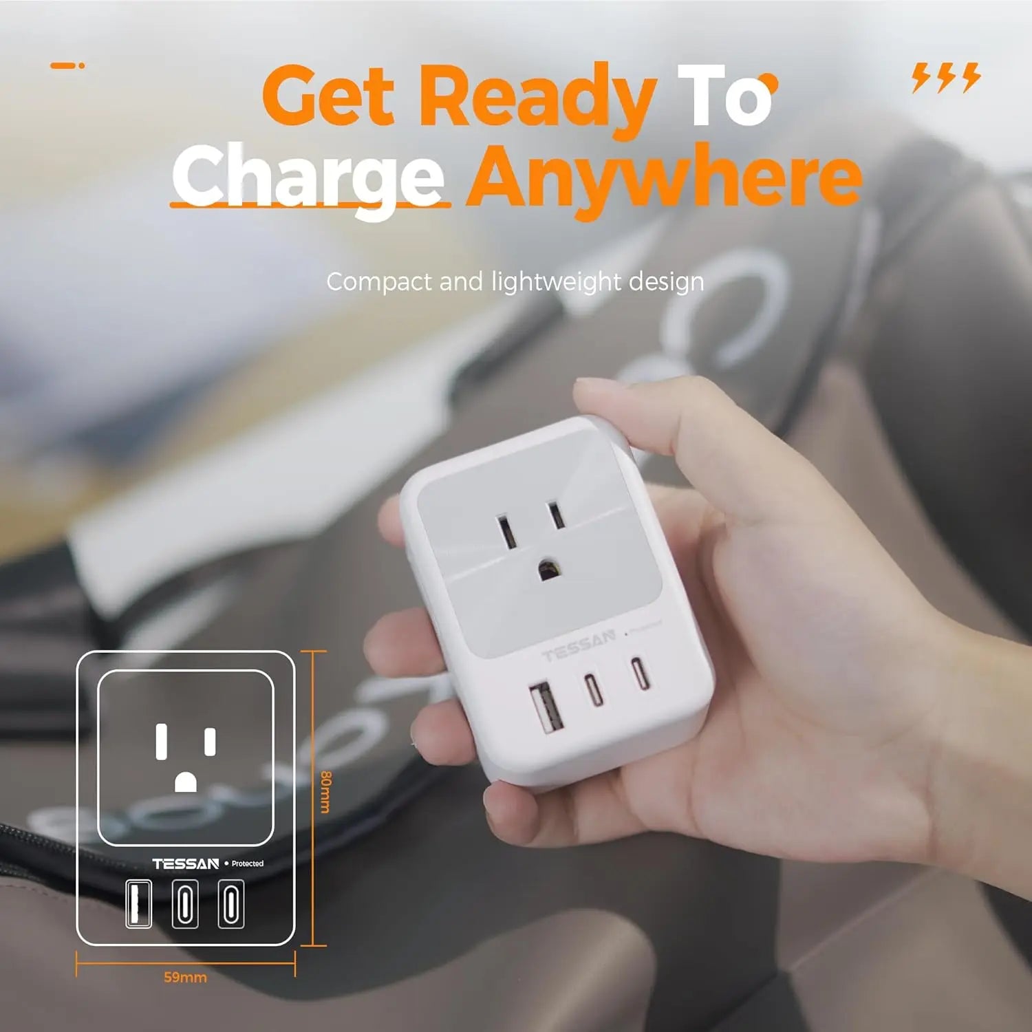 TESSAN Plug Power Strip with 4AC Outlet and 3USB Charging Port Multi-Contacts Electrical Socket with Surge Protector for Home