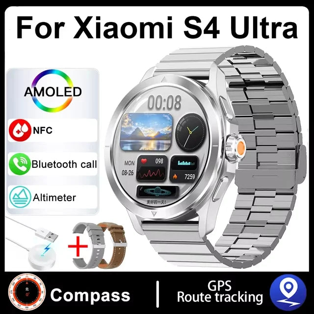 S4 Ultra For Xiaomi Smart Bracelet Men Watch AMOLED HD Screen Bluetooth Call GPS Trajectory NFC Heart Rate Compass SmartWatches