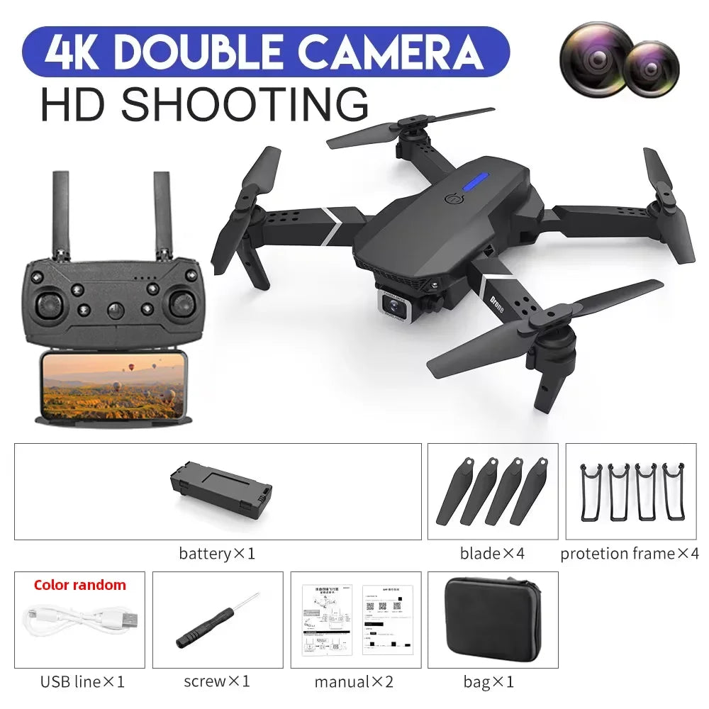 2023 E88 Pro WIFI FPV Drone Wide Angle HD 4K Camera Quadcopter Height Hold RC Foldable Dron Toys Gift