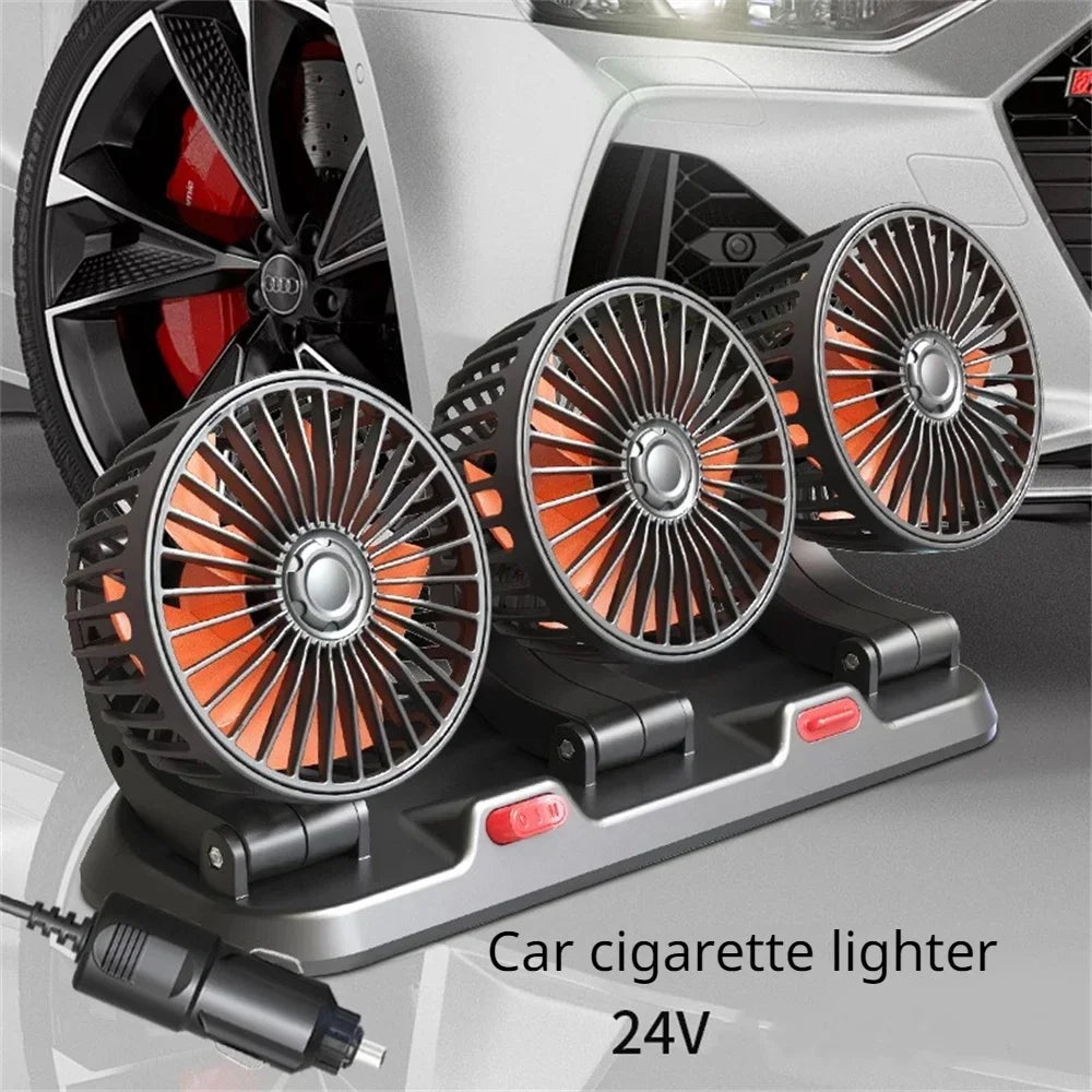 Car Fan 360° Adjustable 3 Head Air Fan Automotive Electric Fan USB/12V/24V Fan 2 Speed Smart Silent Fan For Home Desk Office&Car