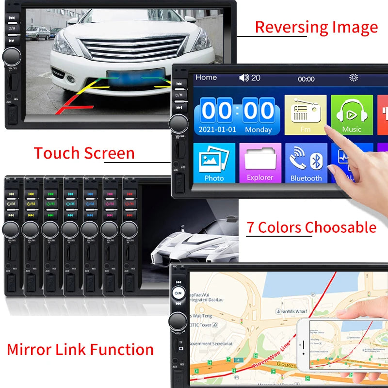 7 Inch Car Radio 1 Din Multimedia MP5 Player Mirror Link Touch Screen FM ISO Power Aux Input Bluetooth USB Universal Autoradio