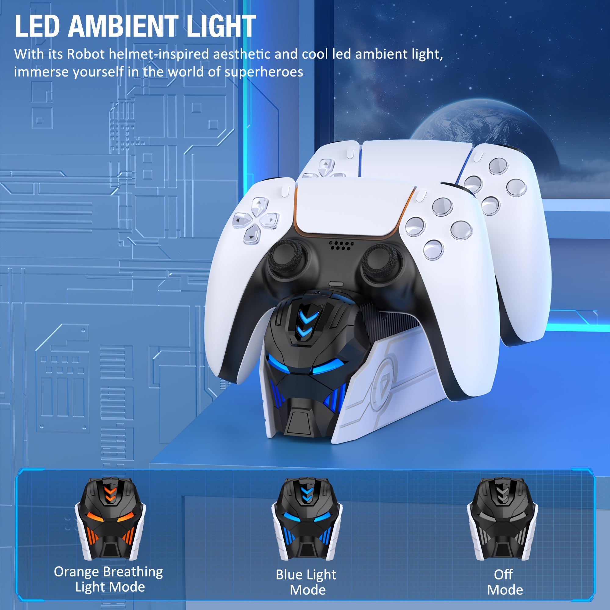 PS5 Dualsense Controller Charger Station with Fast Charging (Over-Charge/Short-Circuit Protection, Smart Chip) - Dual Stand Organizer Dock, LED Lighting - Compatible with PS5 Dualsense Controllers - Birthday/Holiday/Halloween