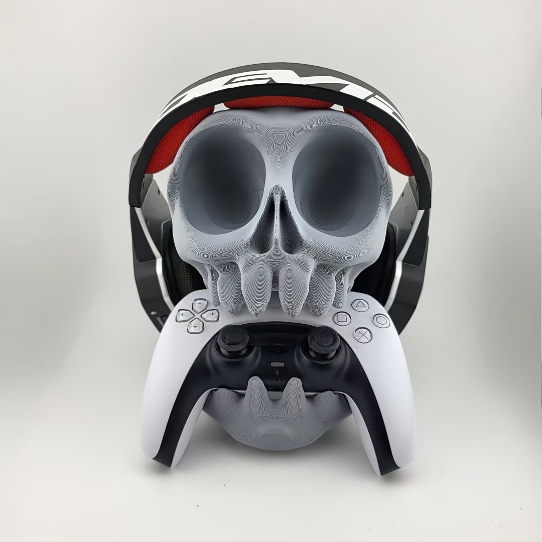PS5 PS4 "2025 Esports Desktop Organizer! Skull Head PS5 PS4 Headset Controller Stand Dual-Slot | Gaming Room Audio-Visual Sync Portable Wall Mount