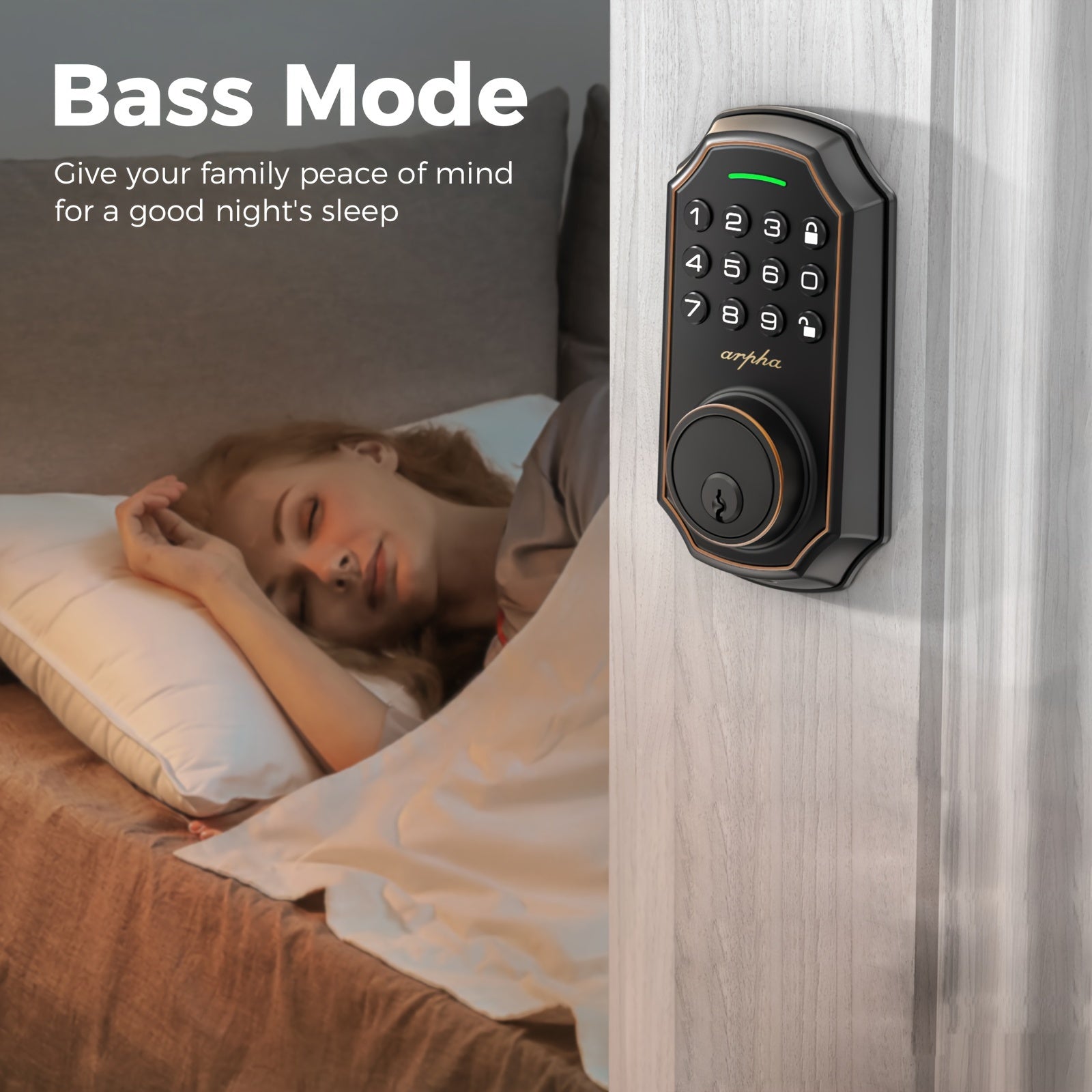 Arpha Smart Keyless Entry Door Lock - 100 Code Anti-Peek Combination, Auto Lock/Unlock, Easy Installation, Black & Orange, Low Battery Alarm, for Secure Home Access, Anti-Peeking, Smart Door Lock, One Touch Lock, Strong and H