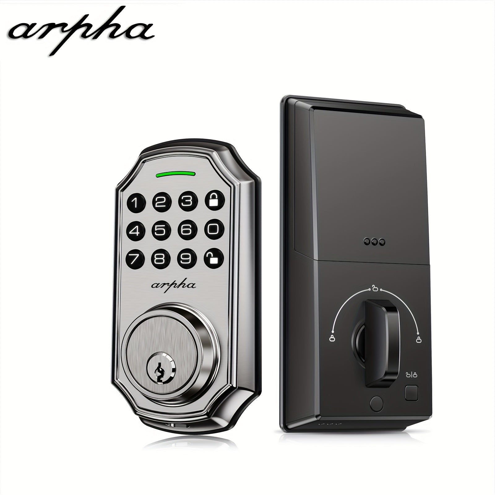 Arpha Smart Keyless Entry Door Lock - 100 Code Anti-Peek Combination, Auto Lock/Unlock, Easy Installation, Black & Orange, Low Battery Alarm, for Secure Home Access, Anti-Peeking, Smart Door Lock, One Touch Lock, Strong and H