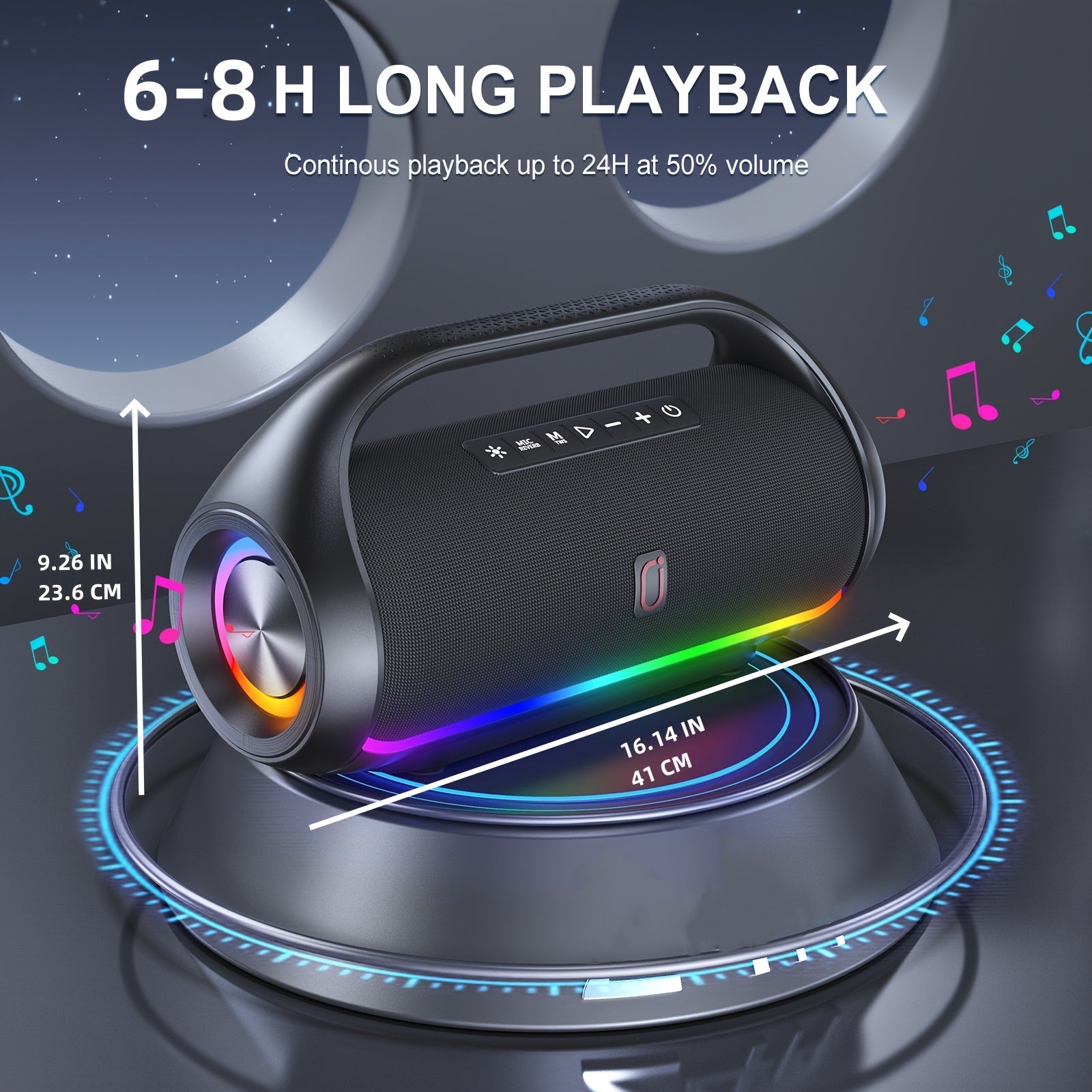 JYX D20 Portable Outdoor Wireless Bass Speaker - 3D Surround Sound, Wireless Stereo Wireless Speaker with Dazzling RGB Light, Powerful Deep Bass for Party, Gaming, Music - USB Rechargeable, 36V or Below, for Computers, Smartp