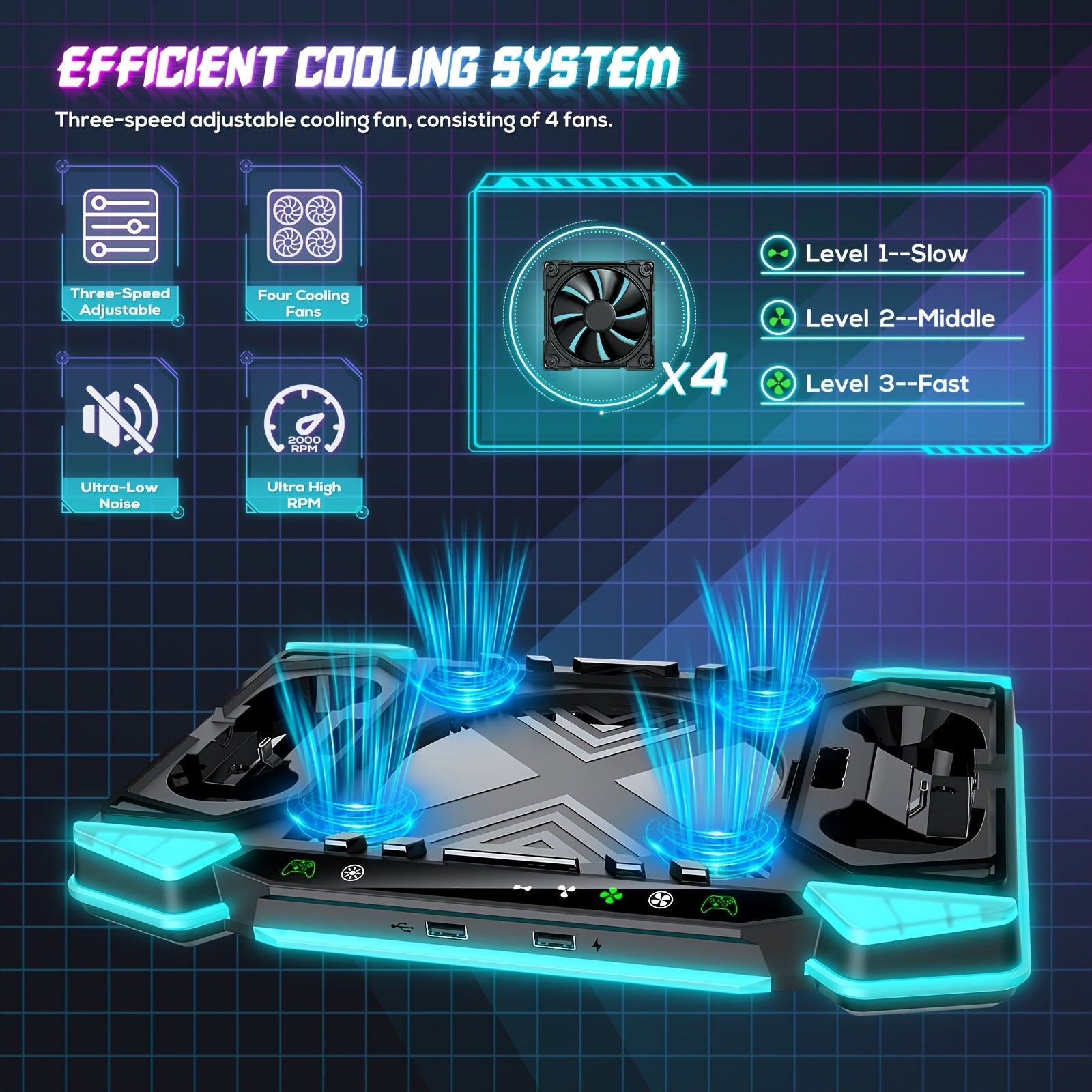 Cooling Stand Charging Station For Xbox Series X Console And Controller, Cooling Fan Charger Dock Accessory For Xbox Series X With 11 RGB Lighting Modes, Game Storage