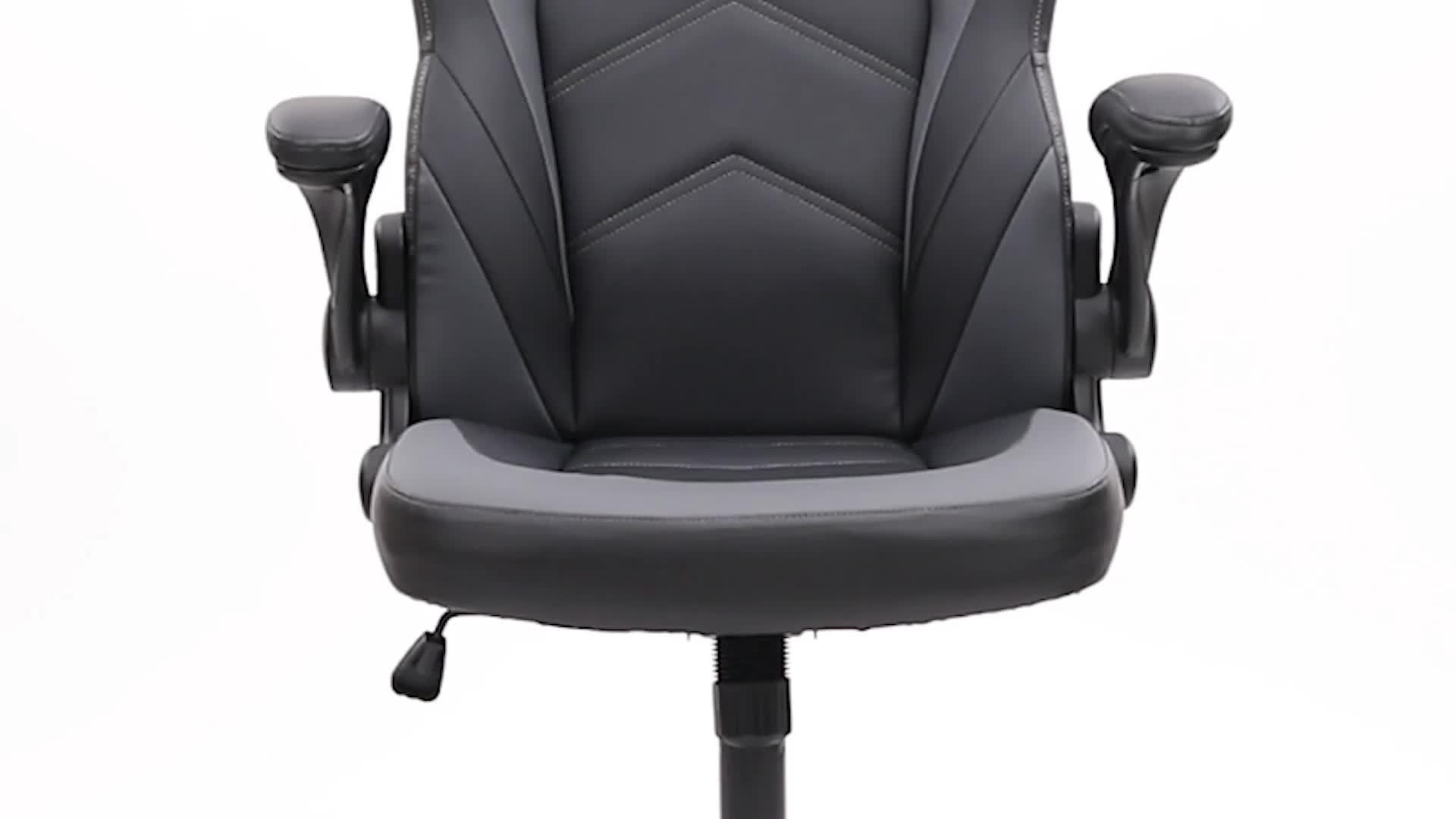 Ergonomic Computer Gaming Chair, Home Office Desk Chair with Faux Leather Lumbar Support, Height Adjustable Gaming Chair, Big and Tall Video Game with Flip-up Armrest, Swivel Wheels for Adults and Teens