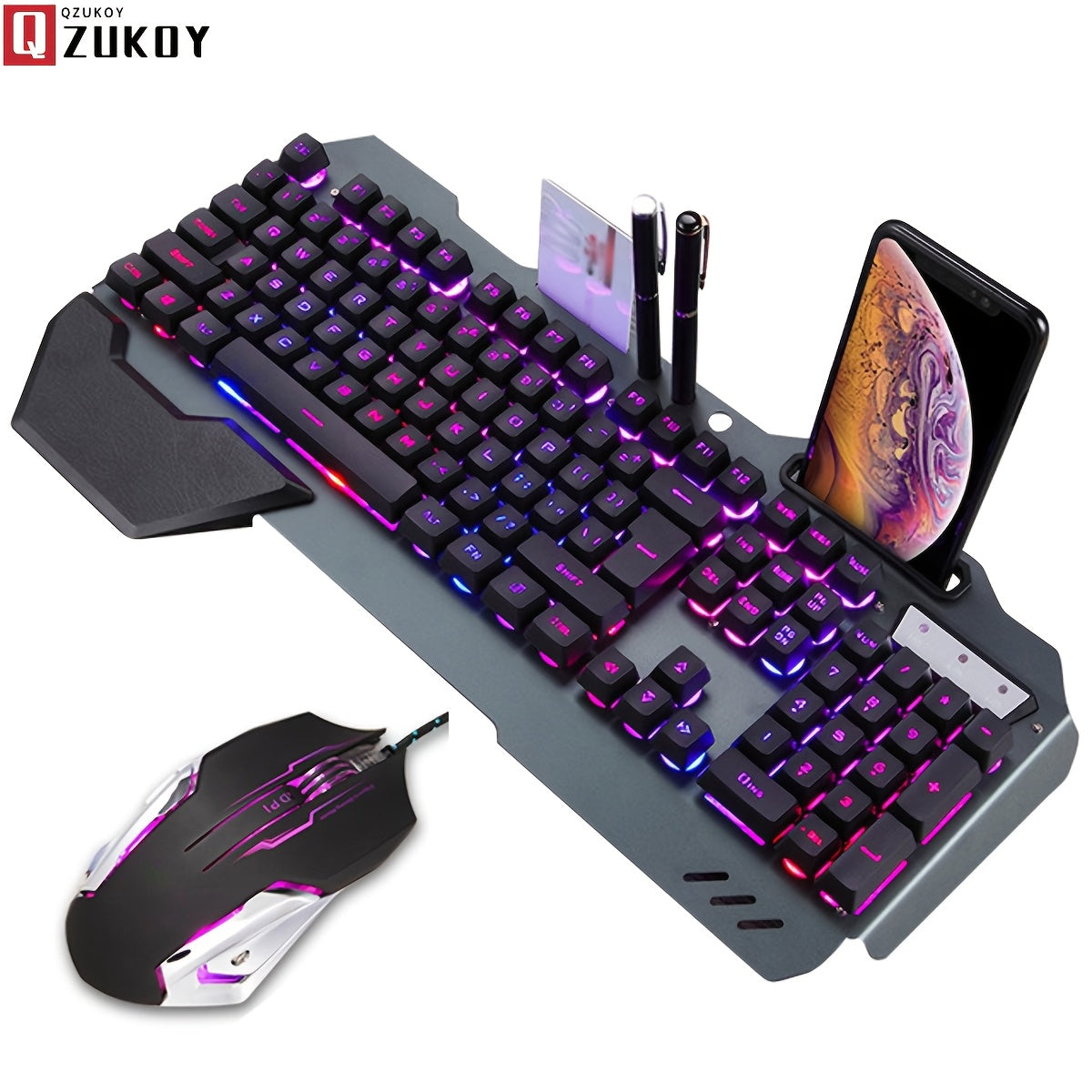 QZUKOY Mechanical Feel Gaming Keyboard, RGB Backlit Modes Wired Gaming Keyboard for PC Desktop for new year gift