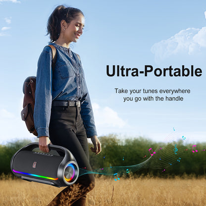 JYX D20 Portable Outdoor Wireless Bass Speaker - 3D Surround Sound, Wireless Stereo Wireless Speaker with Dazzling RGB Light, Powerful Deep Bass for Party, Gaming, Music - USB Rechargeable, 36V or Below, for Computers, Smartp