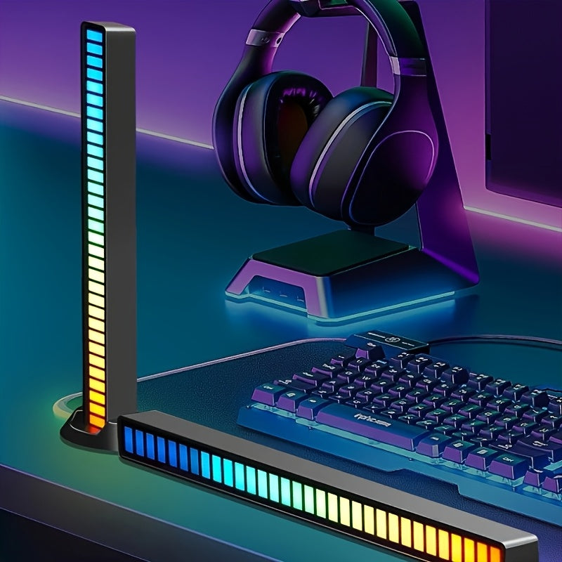 [2-Pack] RGB Music Level Indicator Light Bars - 32 Bit Sound Reactive USB LED for Gaming, Car, TikTok &amp; Streaming - Double The Light, Better Value