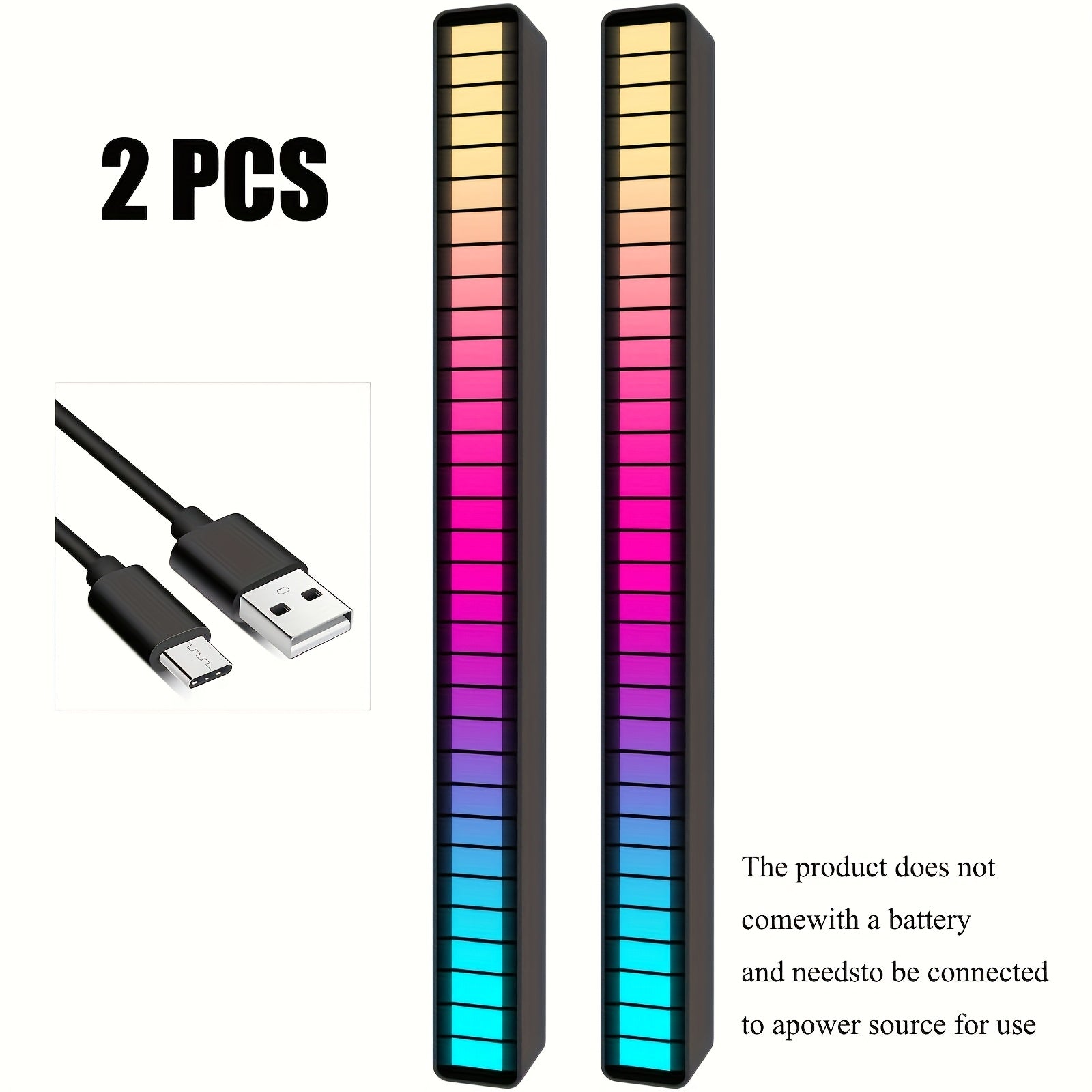[2-Pack] RGB Music Level Indicator Light Bars - 32 Bit Sound Reactive USB LED for Gaming, Car, TikTok &amp; Streaming - Double The Light, Better Value