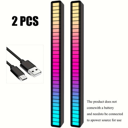 [2-Pack] RGB Music Level Indicator Light Bars - 32 Bit Sound Reactive USB LED for Gaming, Car, TikTok &amp; Streaming - Double The Light, Better Value