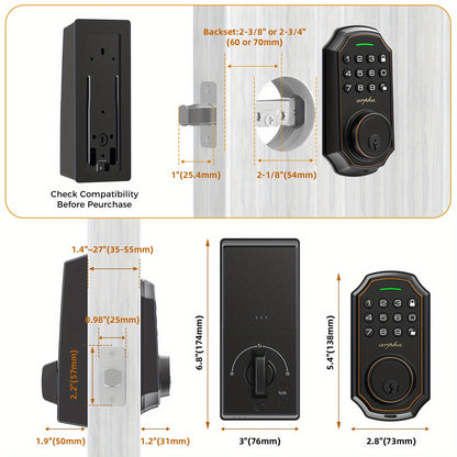 Arpha Smart Keyless Entry Door Lock - 100 Code Anti-Peek Combination, Auto Lock/Unlock, Easy Installation, Black & Orange, Low Battery Alarm, for Secure Home Access, Anti-Peeking, Smart Door Lock, One Touch Lock, Strong and H