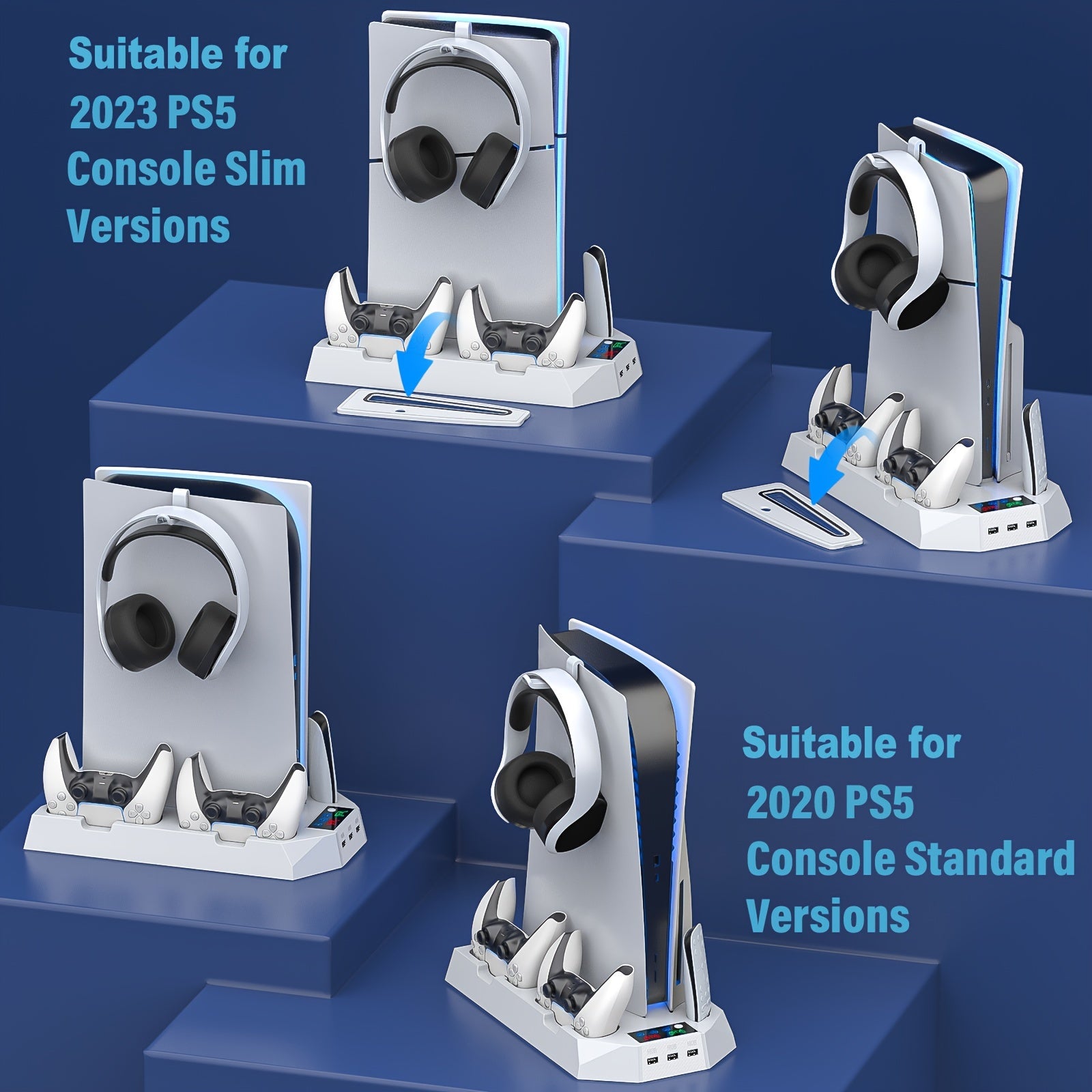 Cooling Station for PS5, Controller Charging Station for Playsation 5 Slim/ PS5 Pro/&Standard Disc/Digital Console, PS5 Accessories Incl. Controller Charger/Turbo Fan/3 USB Hub/Headset Holder, Christmas Gift, USB Length 19 In