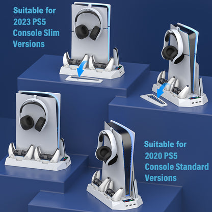 Cooling Station for PS5, Controller Charging Station for Playsation 5 Slim/ PS5 Pro/&Standard Disc/Digital Console, PS5 Accessories Incl. Controller Charger/Turbo Fan/3 USB Hub/Headset Holder, Christmas Gift, USB Length 19 In