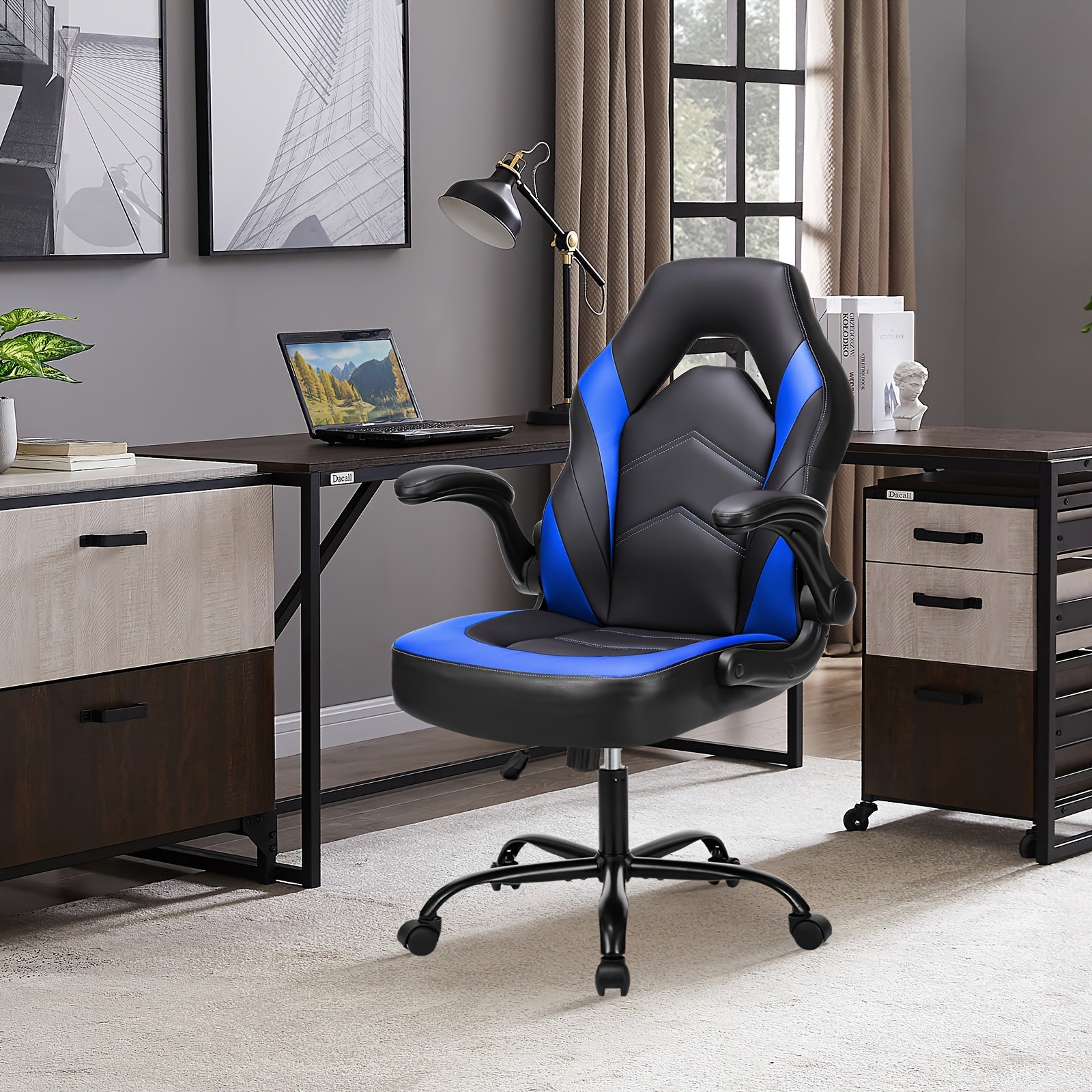 Video Game Desk Chair - Ergonomic Computer With Footrest And Comfy Lumbar Support, Recliner With Headrest, Fixed Up Armrest
