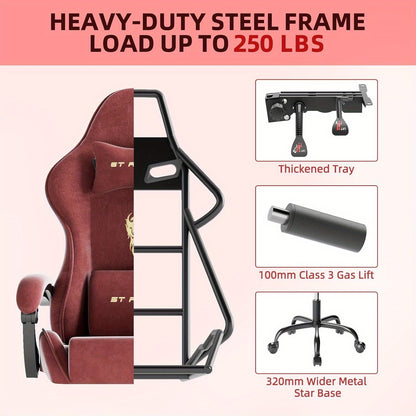 STRACER Velvet Fabric Gaming Chair With Footrest High Back Ergonomic Gamer Chair With Headrest And Massage Lumbar Cushion Racing Reclining Video Game Chair