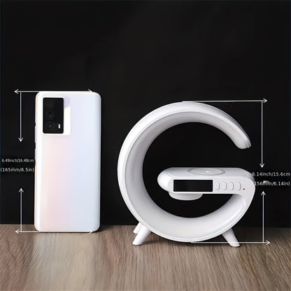 Wireless Speakers with Wireless Fast Charging, Bar Smart Light, Sunrise Alarm Clock, Wake Up Light for Bedrooms, Energize Your Mornings: Smart RGB Speaker Lamp with Sunrise Alarm & Fast Wireless Charging -