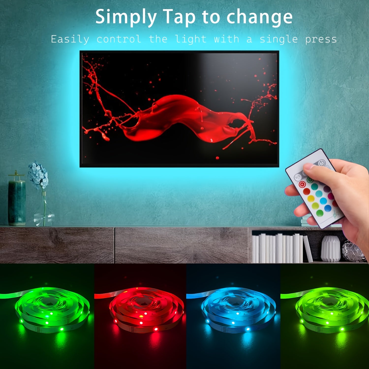 HBOWMDJIA Smart LED Strip Lights with Music Sync RGB Color Changing, App & Remote Control, USB-Powered RGB LED Lights for TV Backlight, Home Theater, Party Decorations - Compatible with Alexa/Google Assistant, Easyinstall Str