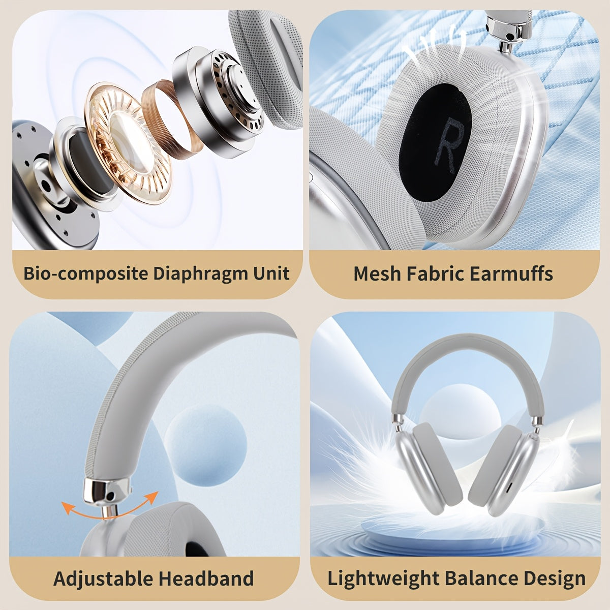 New Headphones, High Fidelity Stereo Sound, Deep Bass, Wireless 5.3, Stable Connection Supporting FM And TF Cards. ENC Noise Reduction, Low Latency Suitable For Gaming, Suitable For Mobile Phones, Computers, Etc., Very Suitableab